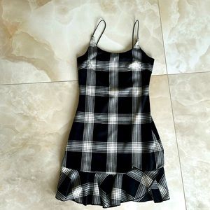 Aqua black and white plaid mini dress